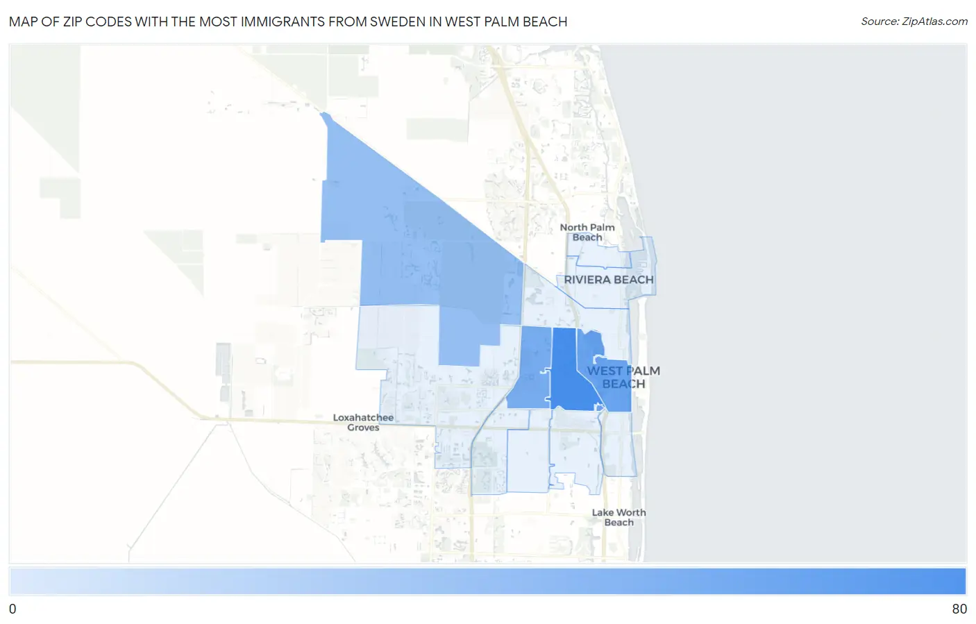 Zip Codes with the Most Immigrants from Sweden in West Palm Beach Map