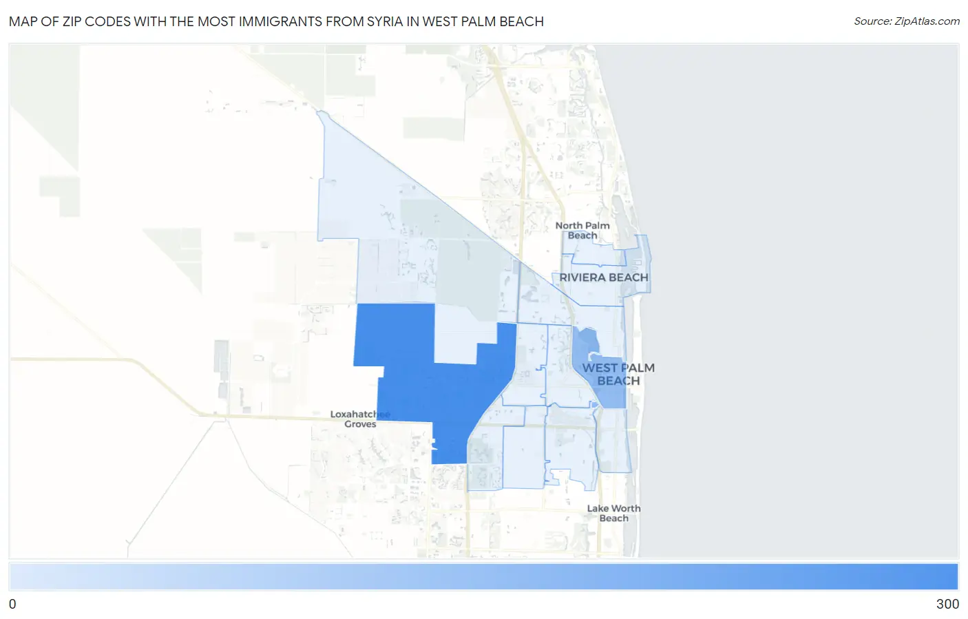 Zip Codes with the Most Immigrants from Syria in West Palm Beach Map