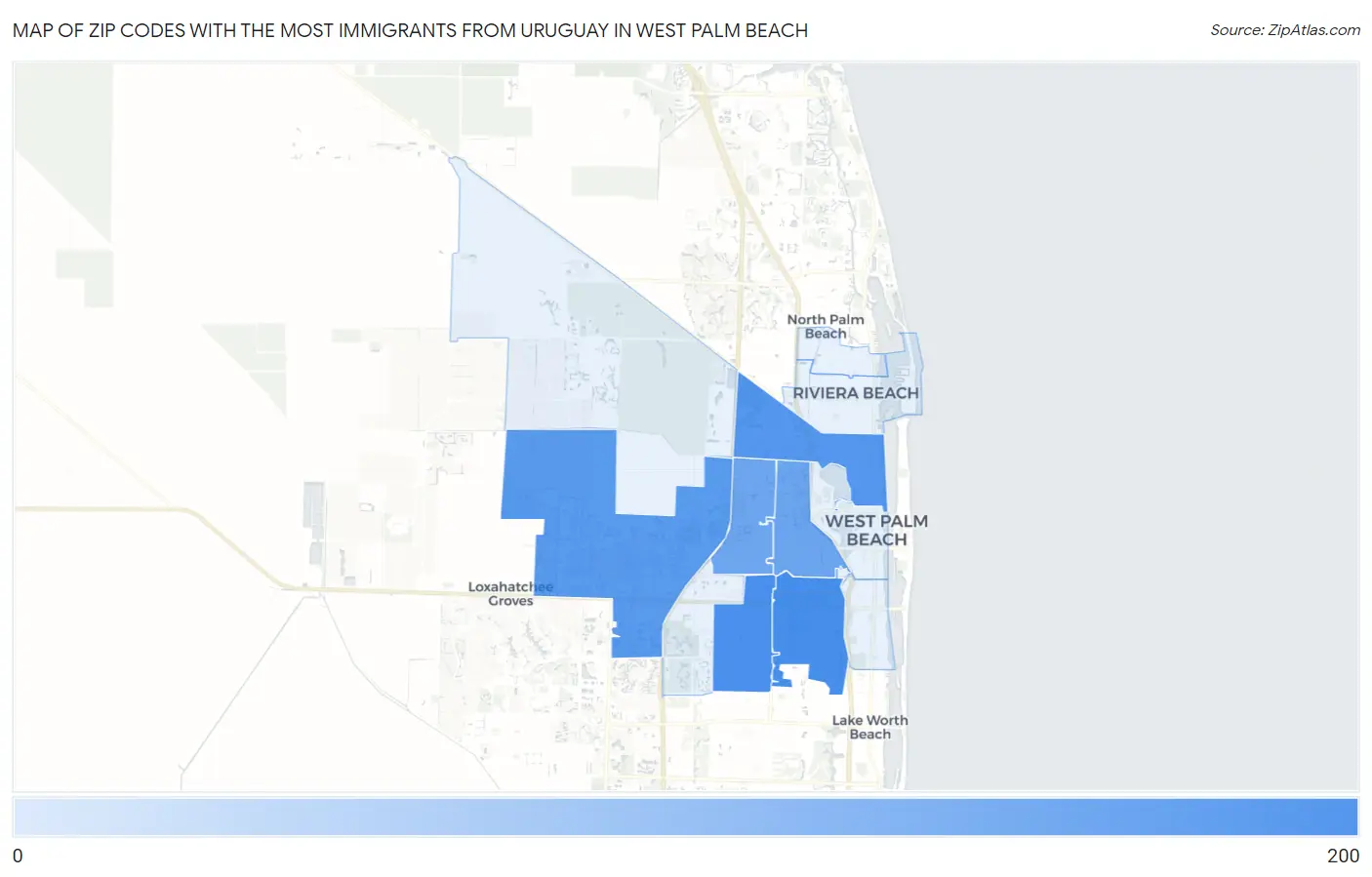 Zip Codes with the Most Immigrants from Uruguay in West Palm Beach Map