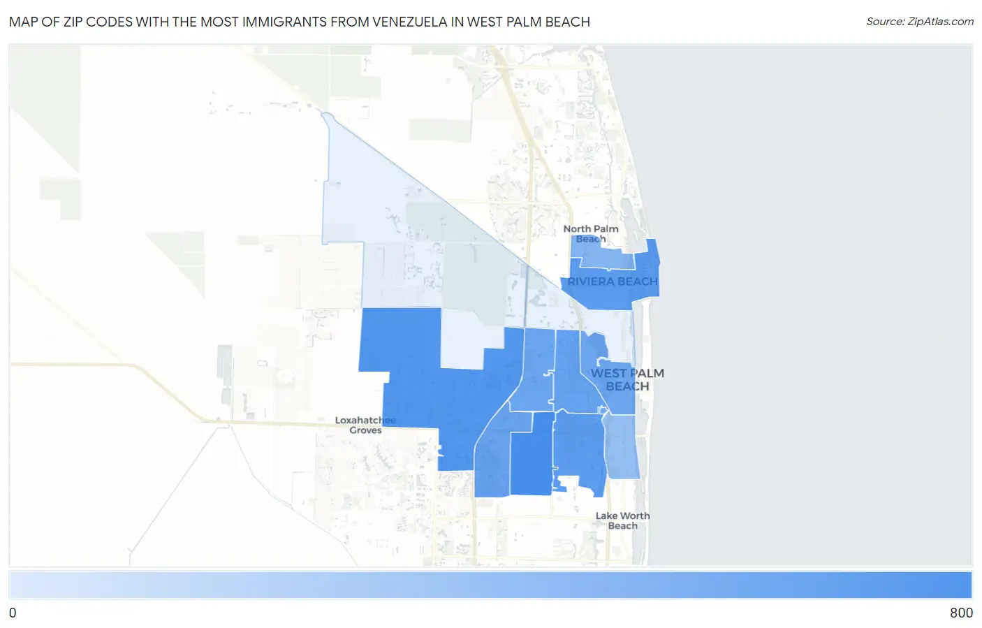 Zip Codes with the Most Immigrants from Venezuela in West Palm Beach Map