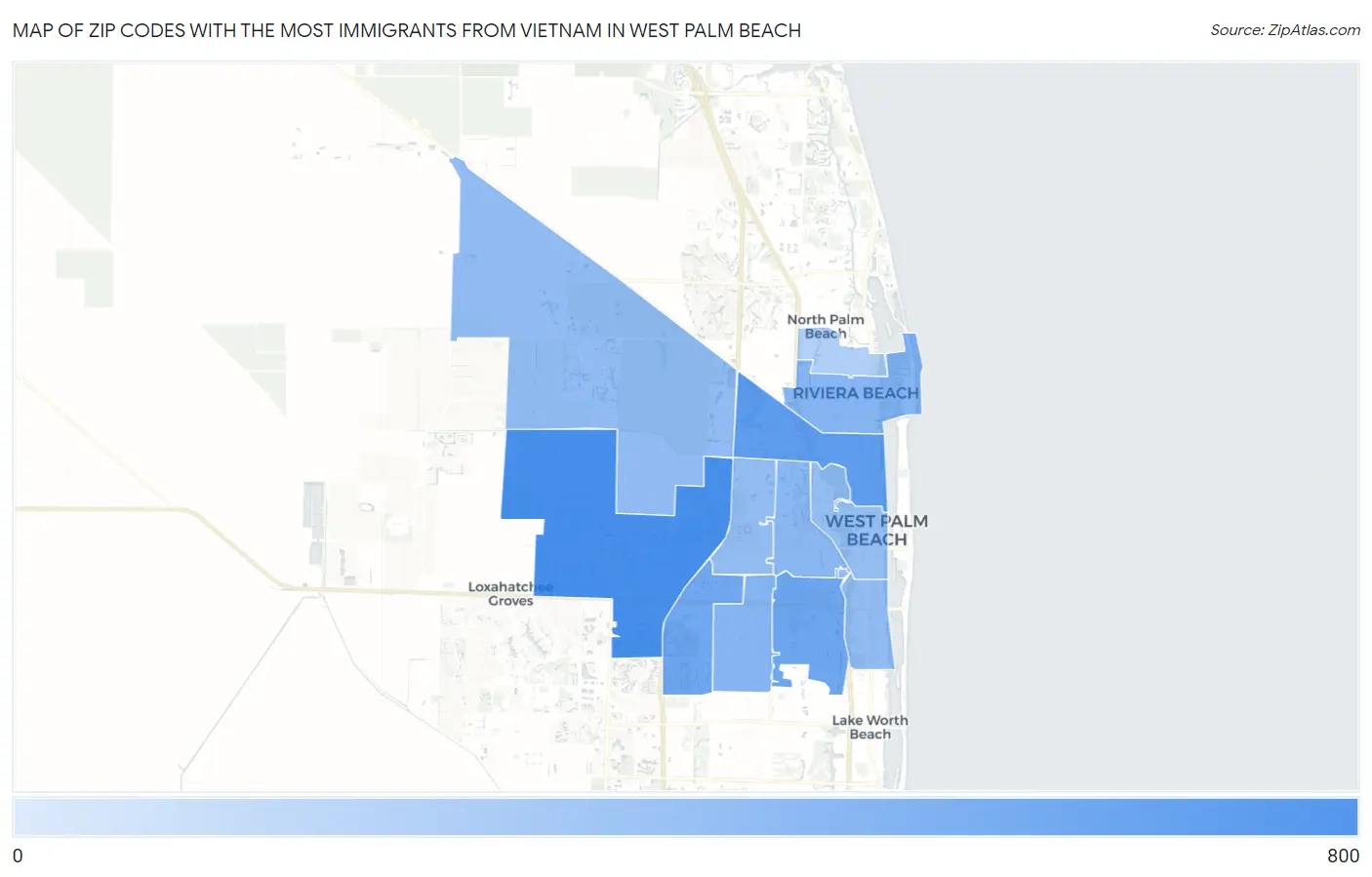 Zip Codes with the Most Immigrants from Vietnam in West Palm Beach Map