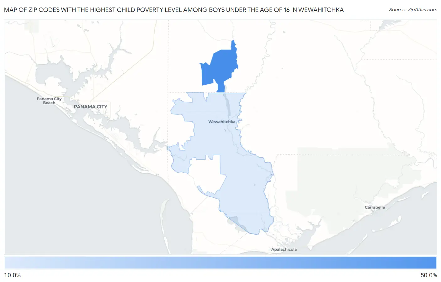 Zip Codes with the Highest Child Poverty Level Among Boys Under the Age of 16 in Wewahitchka Map