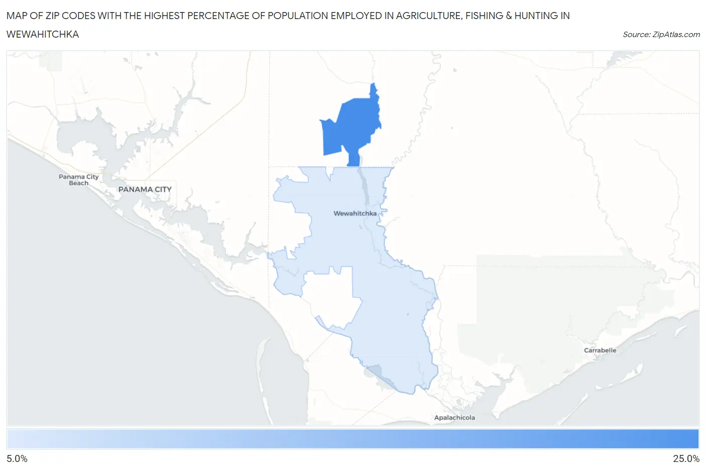 Zip Codes with the Highest Percentage of Population Employed in Agriculture, Fishing & Hunting in Wewahitchka Map