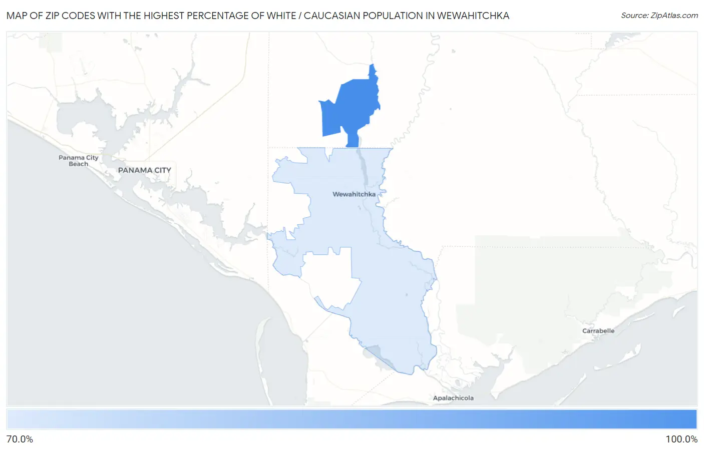 Zip Codes with the Highest Percentage of White / Caucasian Population in Wewahitchka Map