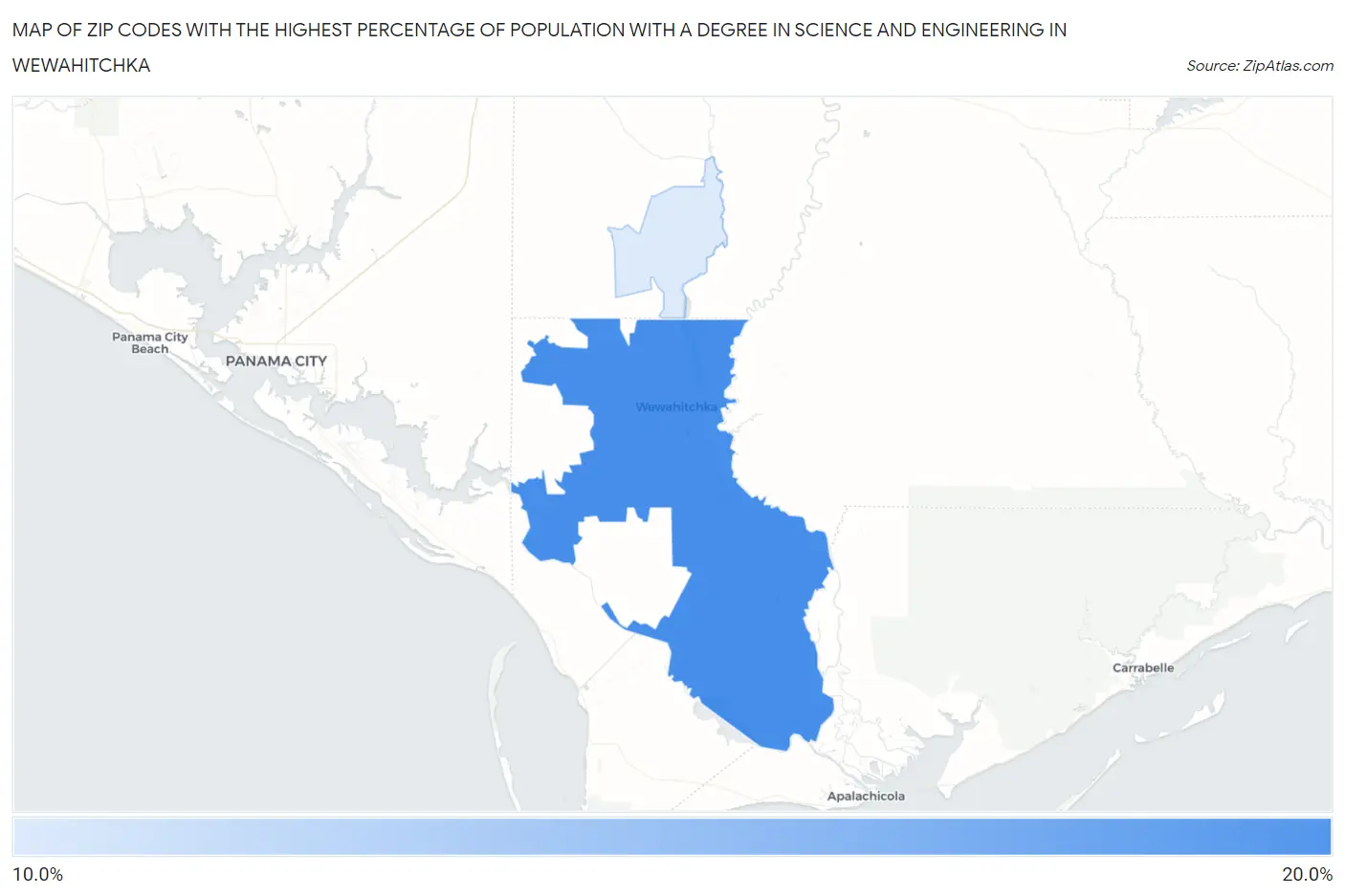 Zip Codes with the Highest Percentage of Population with a Degree in Science and Engineering in Wewahitchka Map