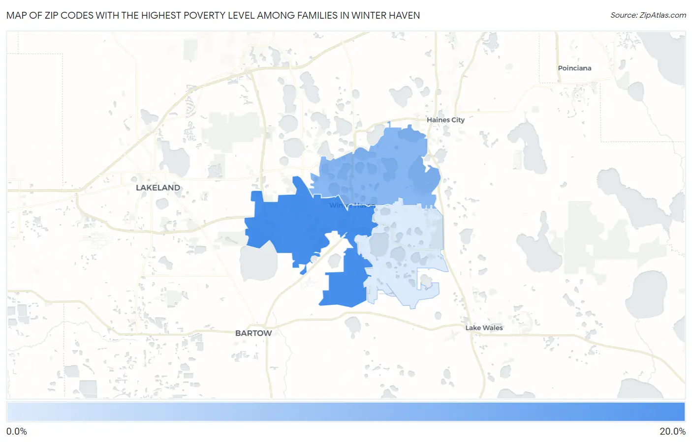 Zip Codes with the Highest Poverty Level Among Families in Winter Haven Map