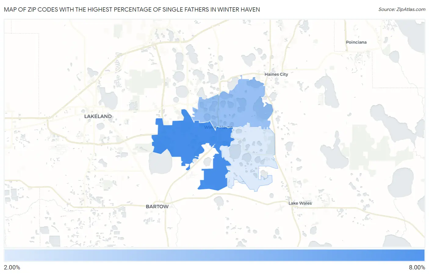 Zip Codes with the Highest Percentage of Single Fathers in Winter Haven Map
