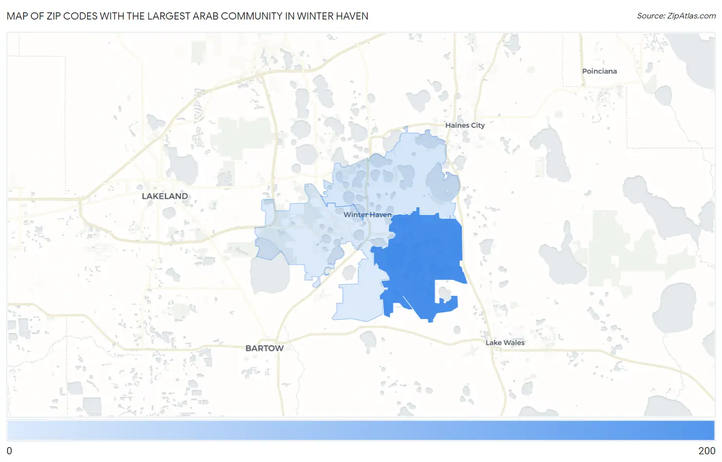 Zip Codes with the Largest Arab Community in Winter Haven Map