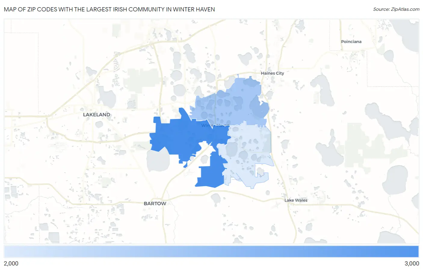 Zip Codes with the Largest Irish Community in Winter Haven Map