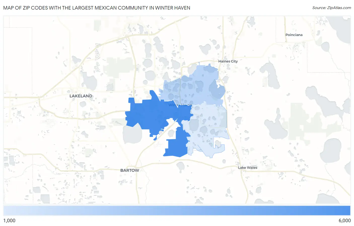 Zip Codes with the Largest Mexican Community in Winter Haven Map