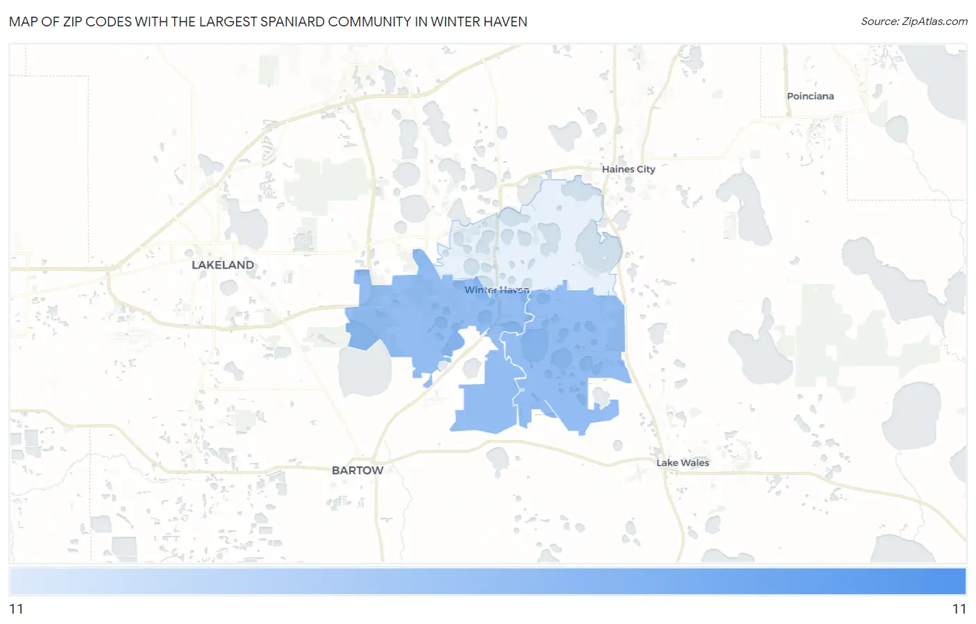 Zip Codes with the Largest Spaniard Community in Winter Haven Map