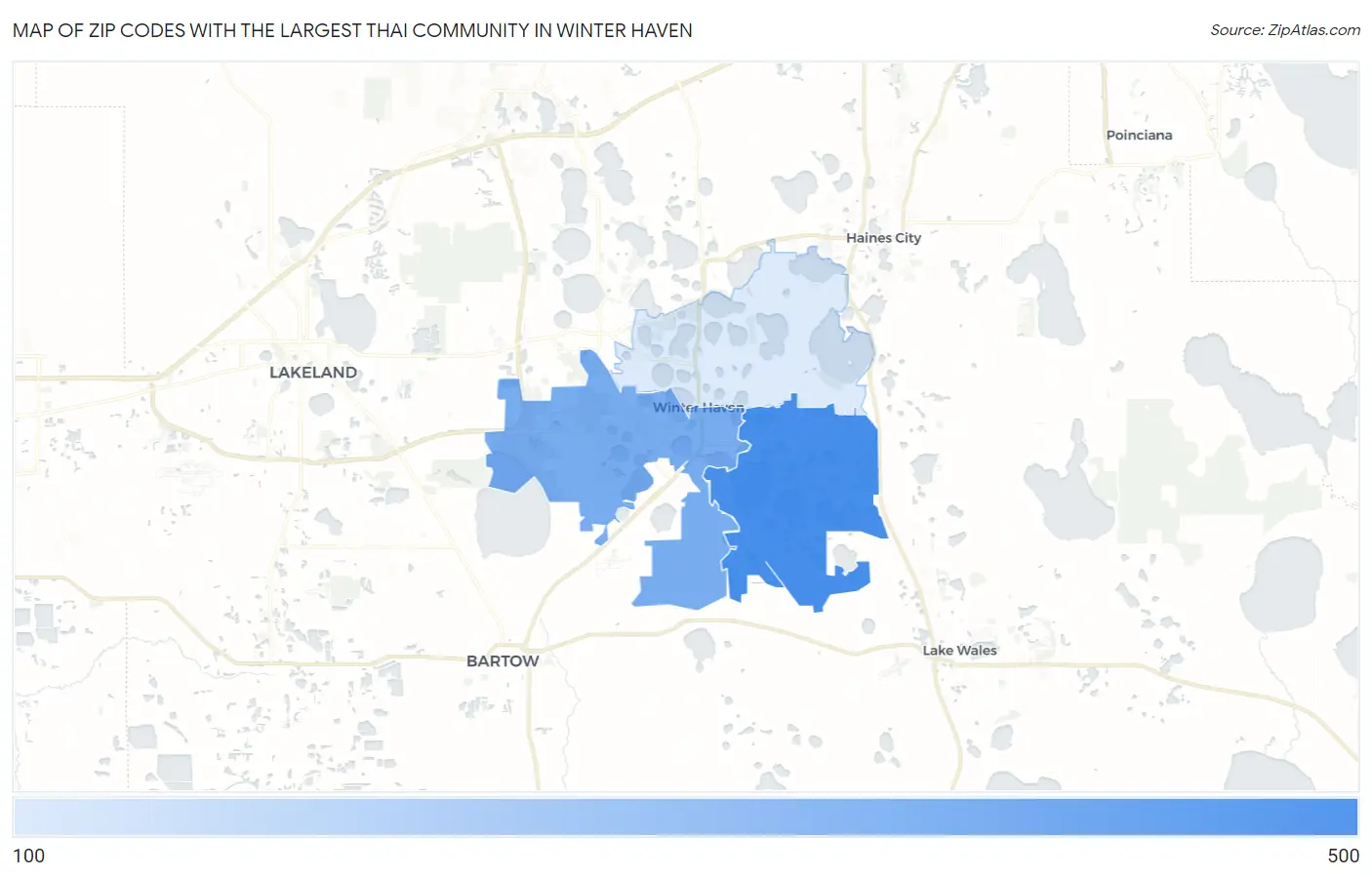 Zip Codes with the Largest Thai Community in Winter Haven Map