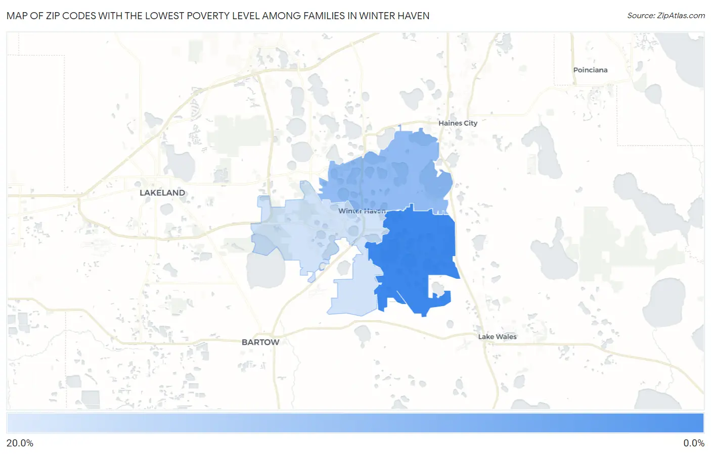 Zip Codes with the Lowest Poverty Level Among Families in Winter Haven Map