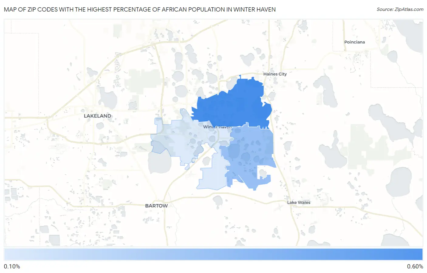 Zip Codes with the Highest Percentage of African Population in Winter Haven Map