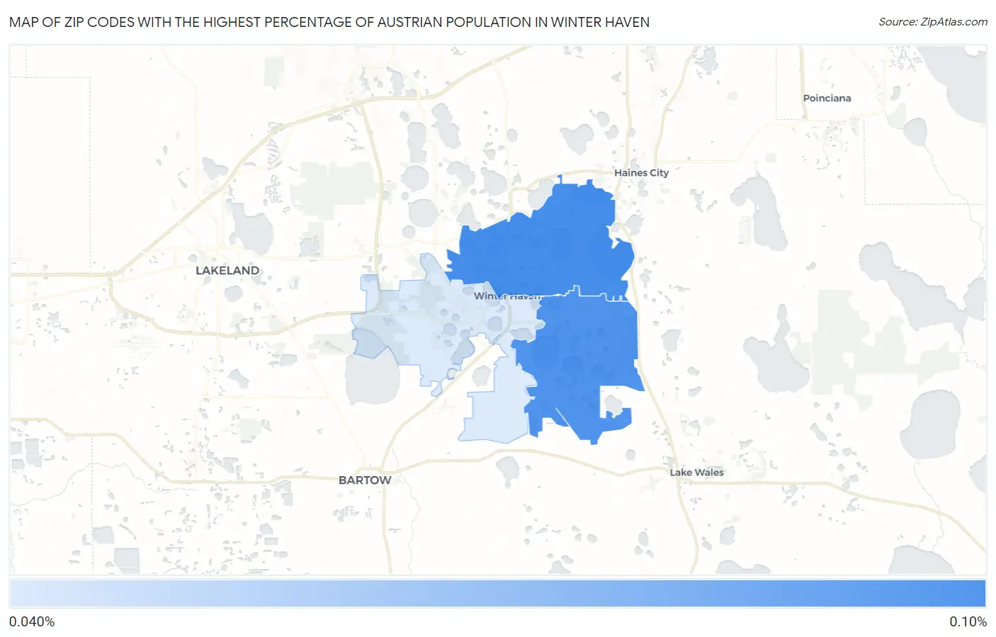 Zip Codes with the Highest Percentage of Austrian Population in Winter Haven Map