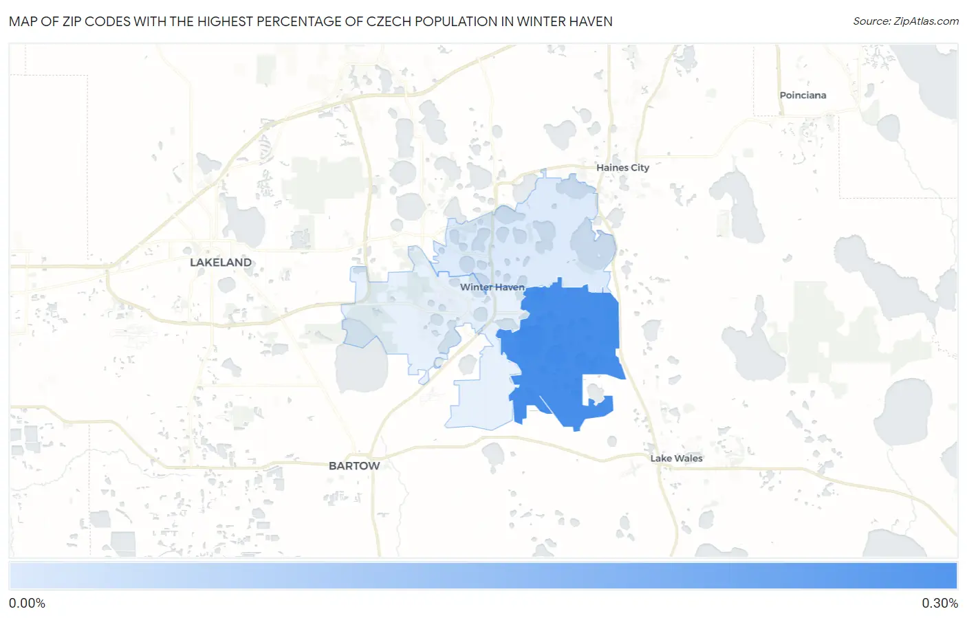 Zip Codes with the Highest Percentage of Czech Population in Winter Haven Map