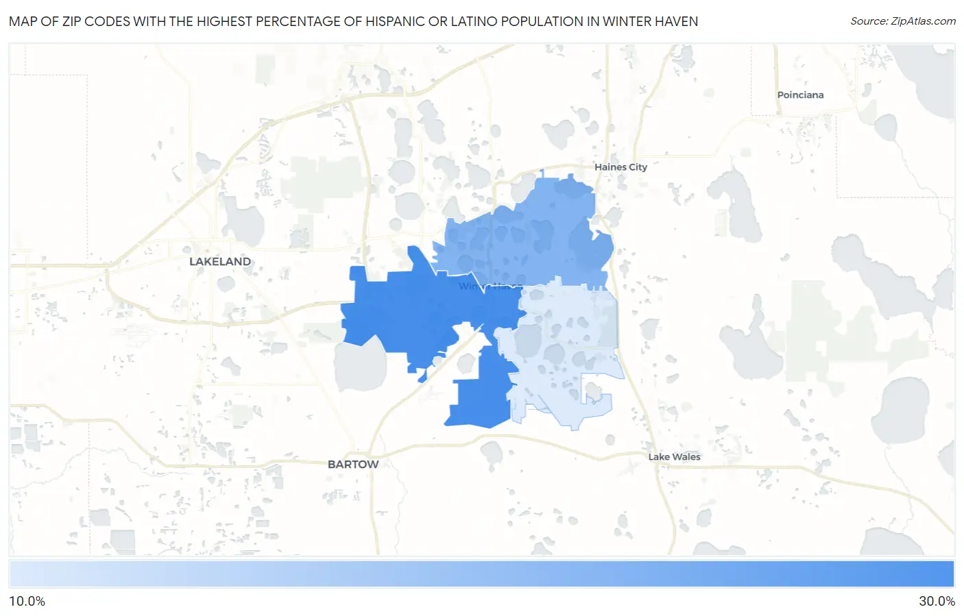 Zip Codes with the Highest Percentage of Hispanic or Latino Population in Winter Haven Map