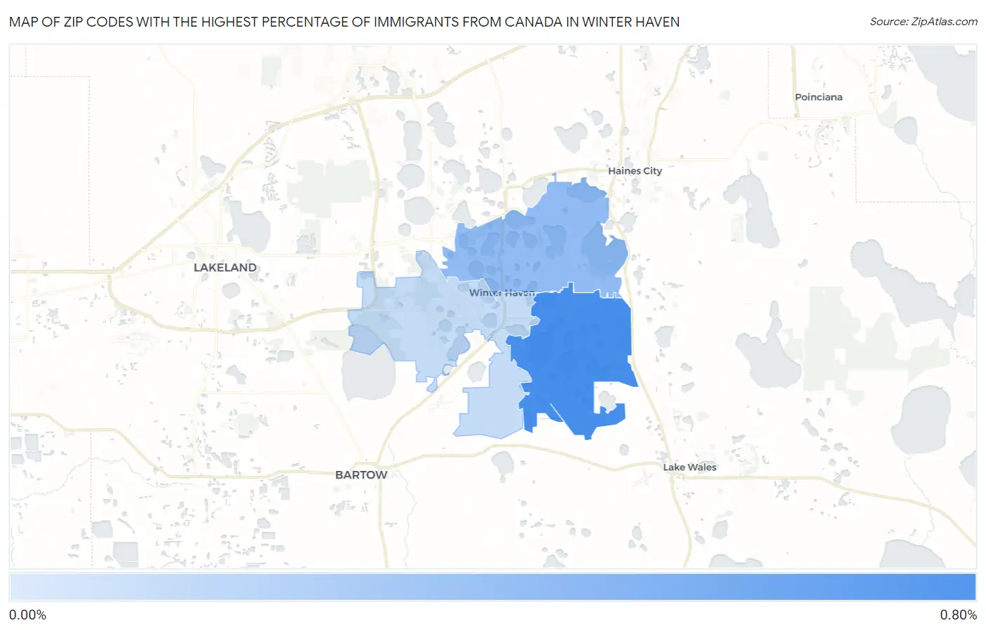 Zip Codes with the Highest Percentage of Immigrants from Canada in Winter Haven Map