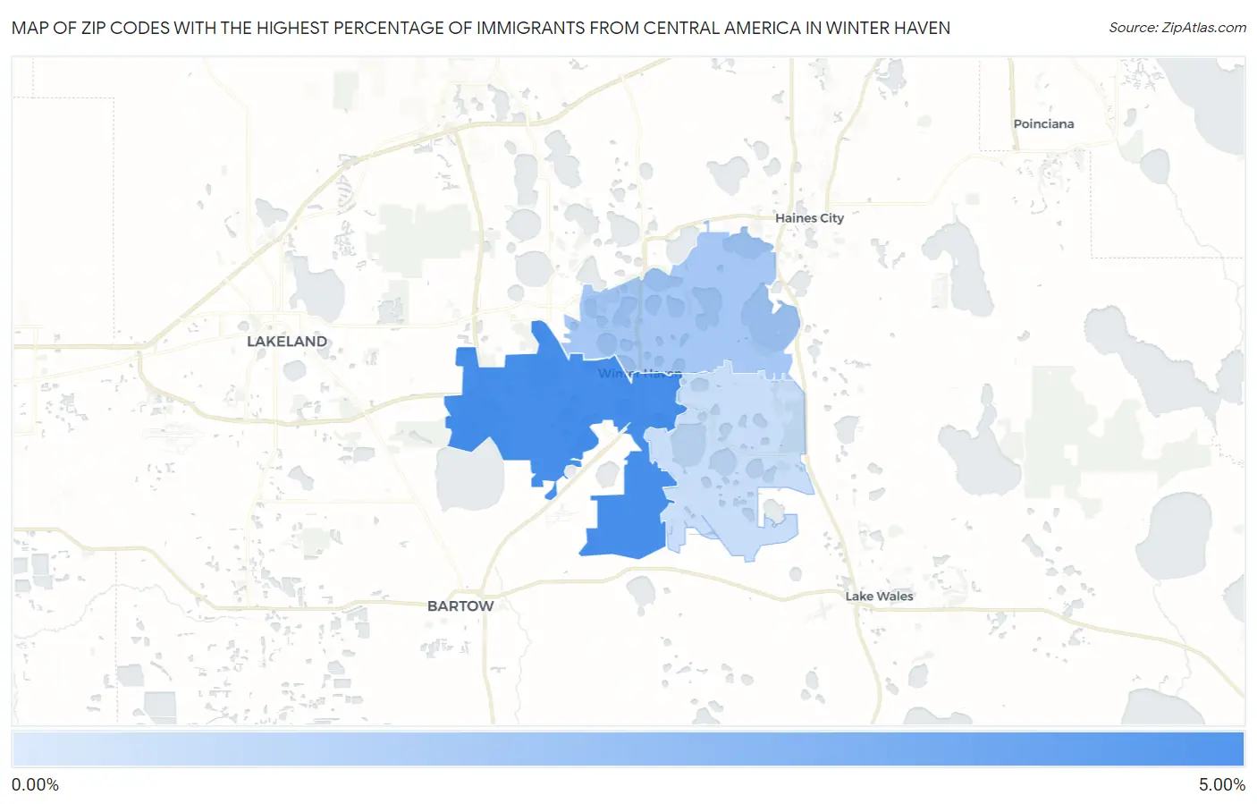 Zip Codes with the Highest Percentage of Immigrants from Central America in Winter Haven Map