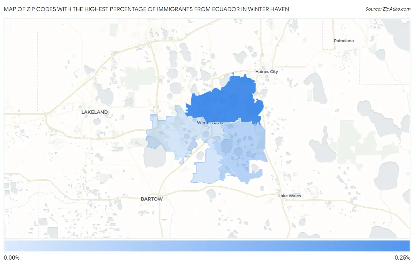 Zip Codes with the Highest Percentage of Immigrants from Ecuador in Winter Haven Map