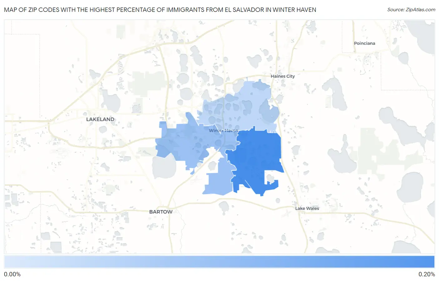 Zip Codes with the Highest Percentage of Immigrants from El Salvador in Winter Haven Map