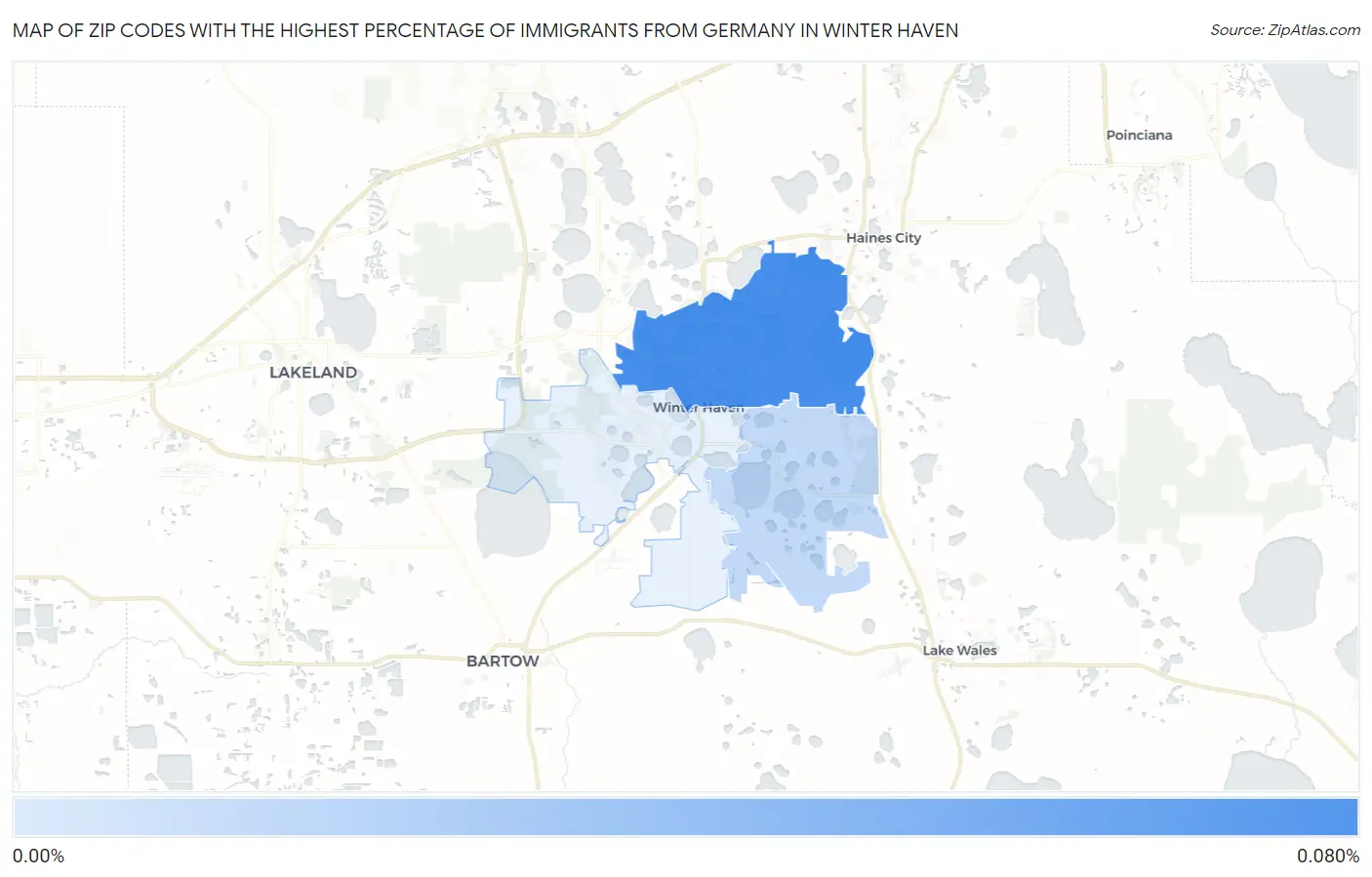 Zip Codes with the Highest Percentage of Immigrants from Germany in Winter Haven Map