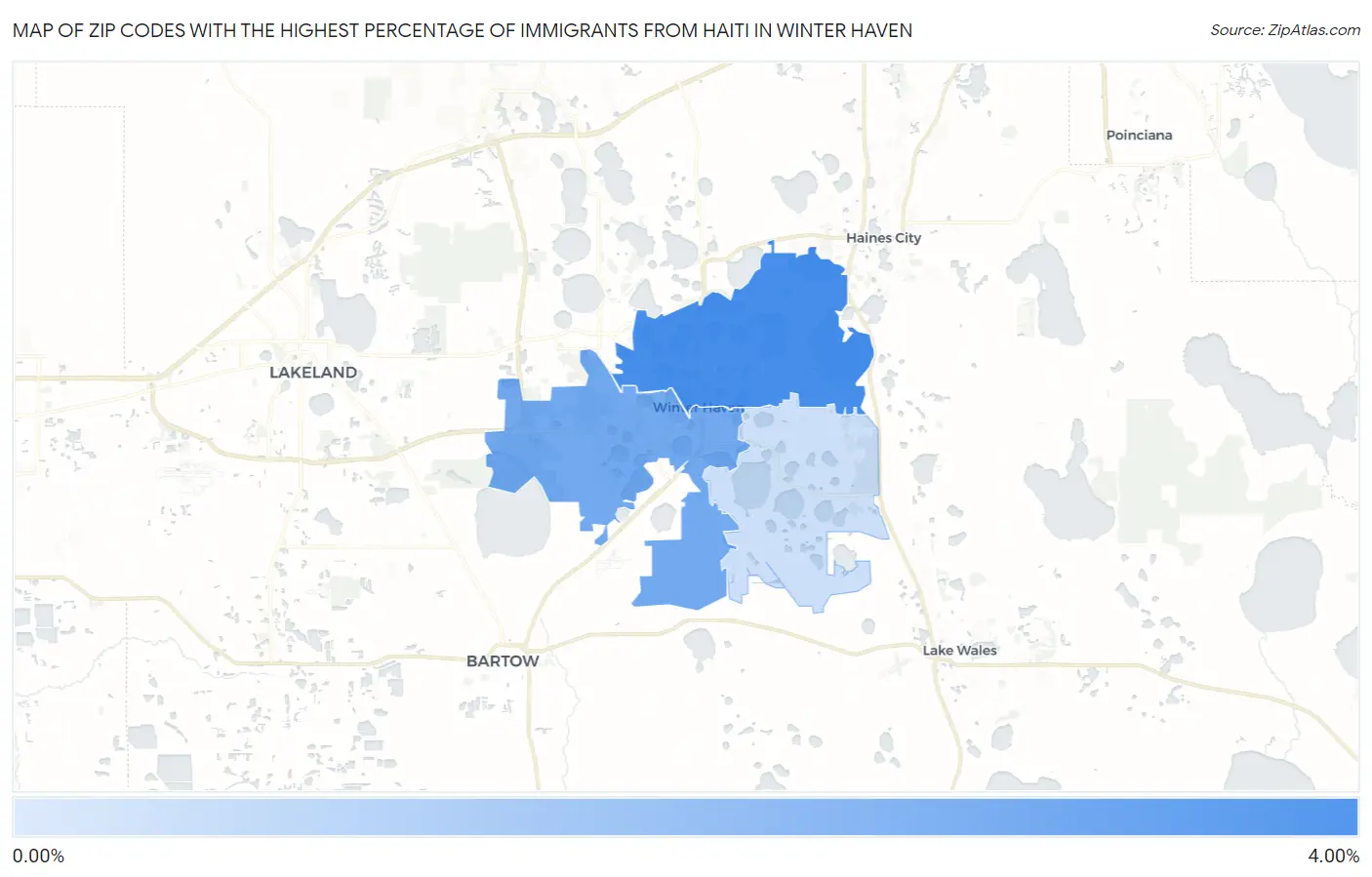 Zip Codes with the Highest Percentage of Immigrants from Haiti in Winter Haven Map