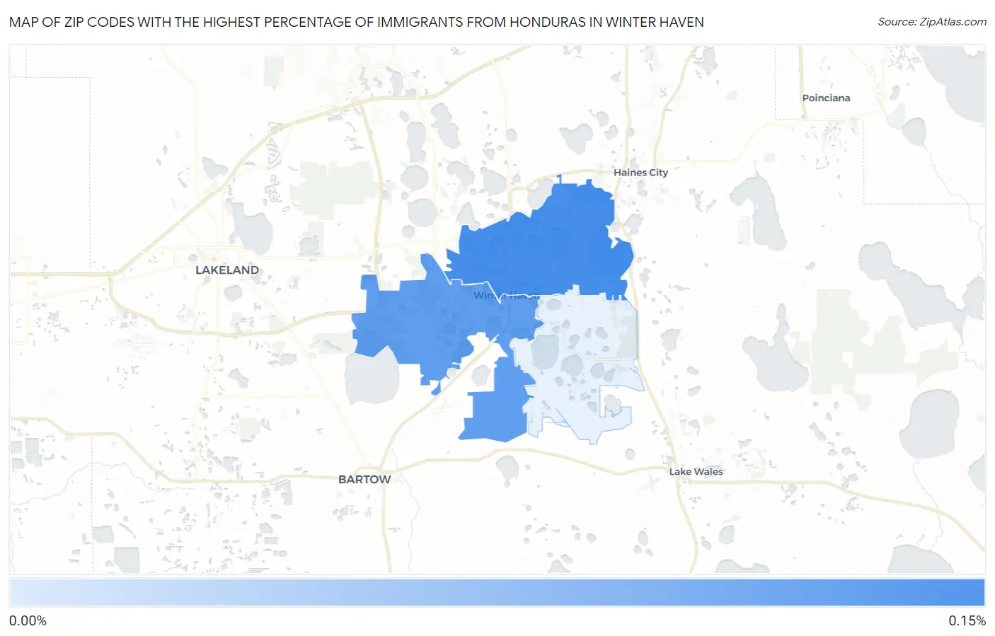 Zip Codes with the Highest Percentage of Immigrants from Honduras in Winter Haven Map