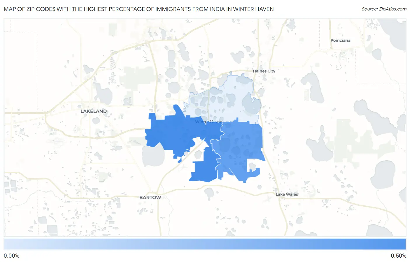 Zip Codes with the Highest Percentage of Immigrants from India in Winter Haven Map