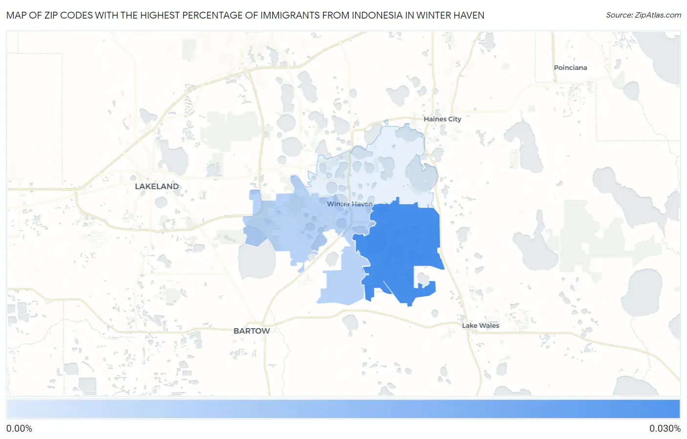 Zip Codes with the Highest Percentage of Immigrants from Indonesia in Winter Haven Map