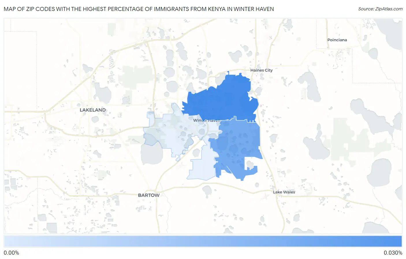 Zip Codes with the Highest Percentage of Immigrants from Kenya in Winter Haven Map