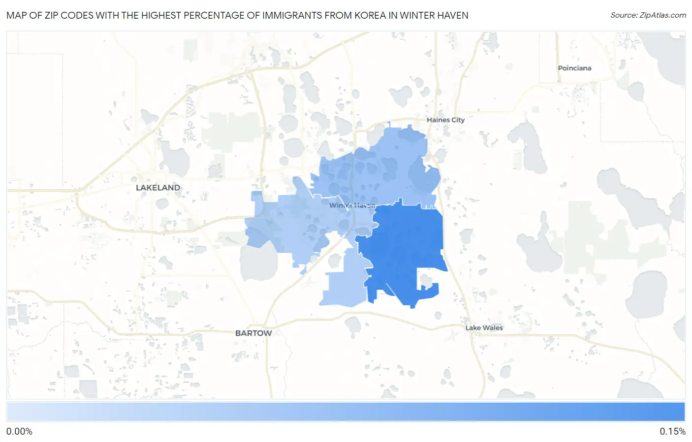 Zip Codes with the Highest Percentage of Immigrants from Korea in Winter Haven Map