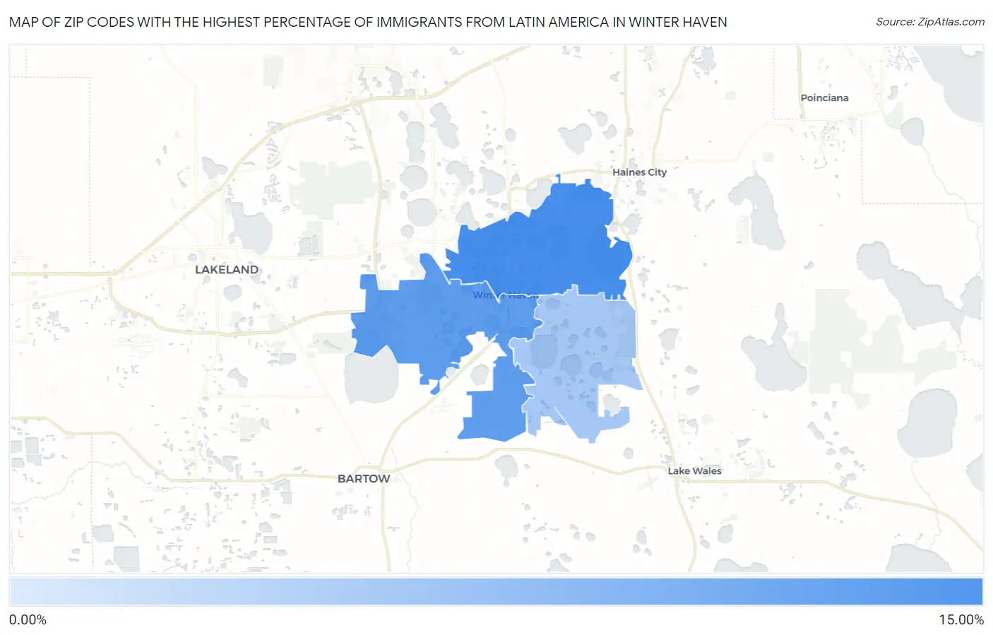 Zip Codes with the Highest Percentage of Immigrants from Latin America in Winter Haven Map