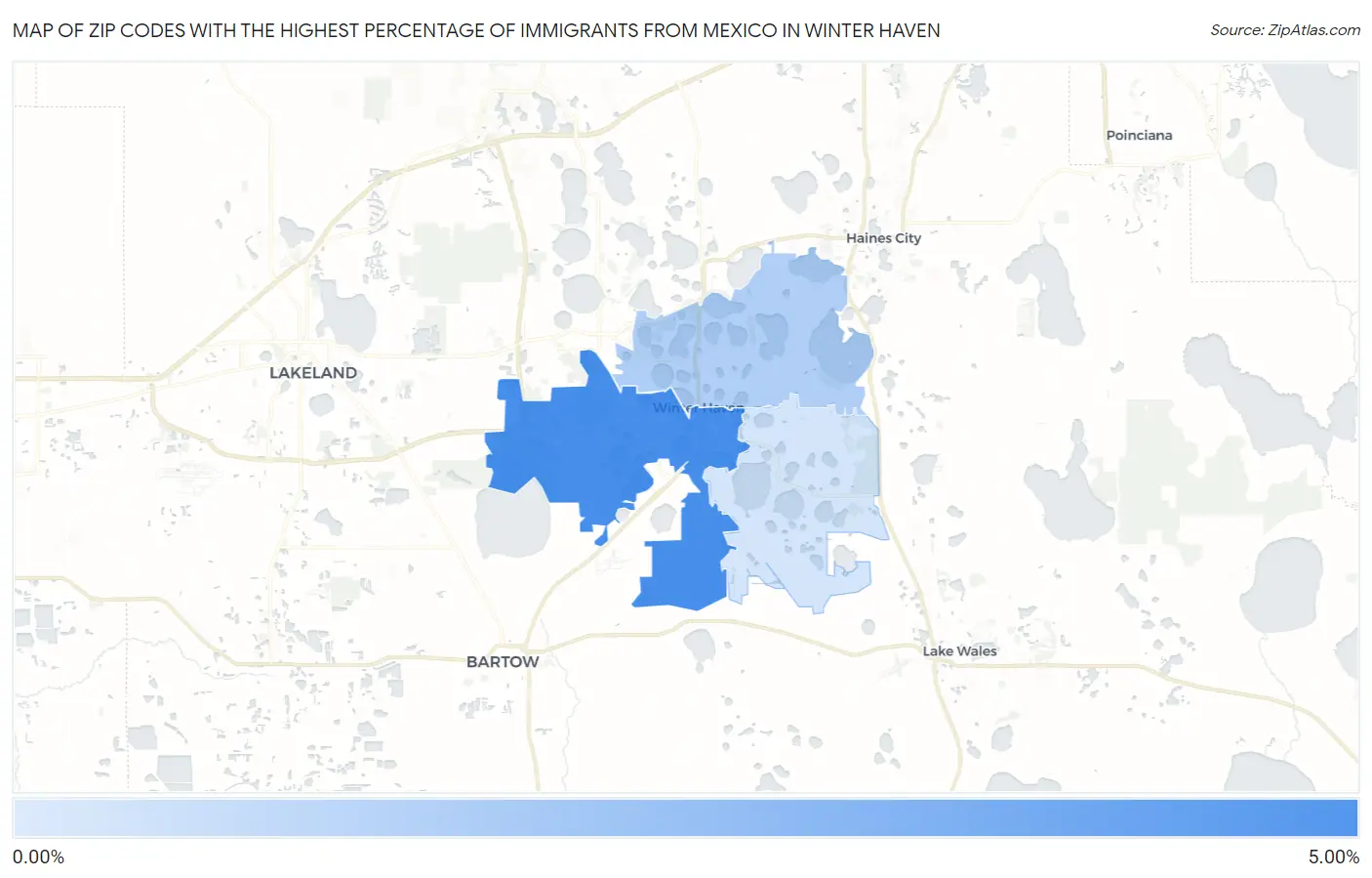 Zip Codes with the Highest Percentage of Immigrants from Mexico in Winter Haven Map