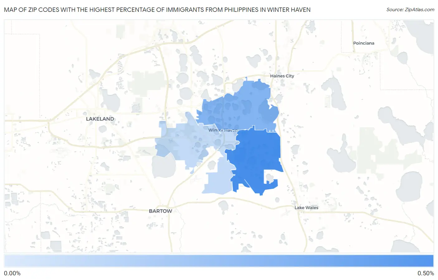 Zip Codes with the Highest Percentage of Immigrants from Philippines in Winter Haven Map