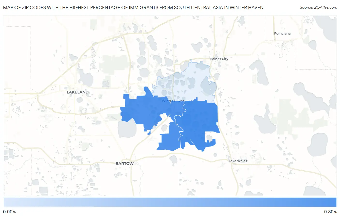 Zip Codes with the Highest Percentage of Immigrants from South Central Asia in Winter Haven Map