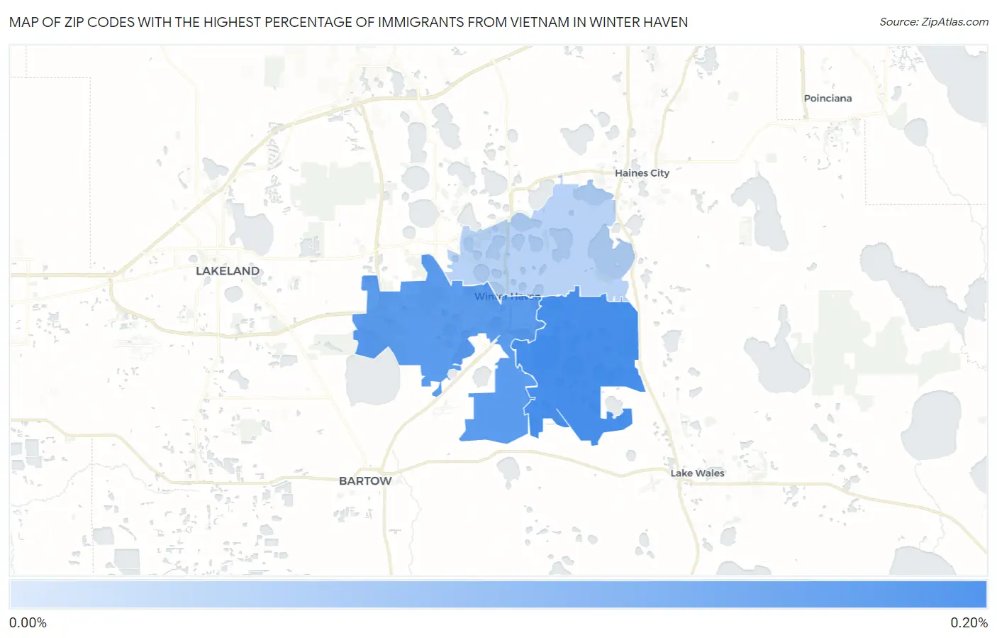Zip Codes with the Highest Percentage of Immigrants from Vietnam in Winter Haven Map