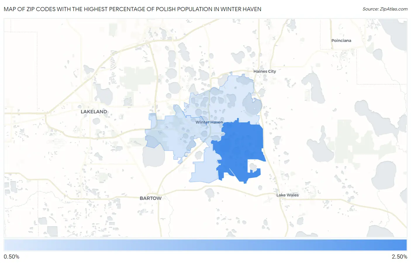 Zip Codes with the Highest Percentage of Polish Population in Winter Haven Map