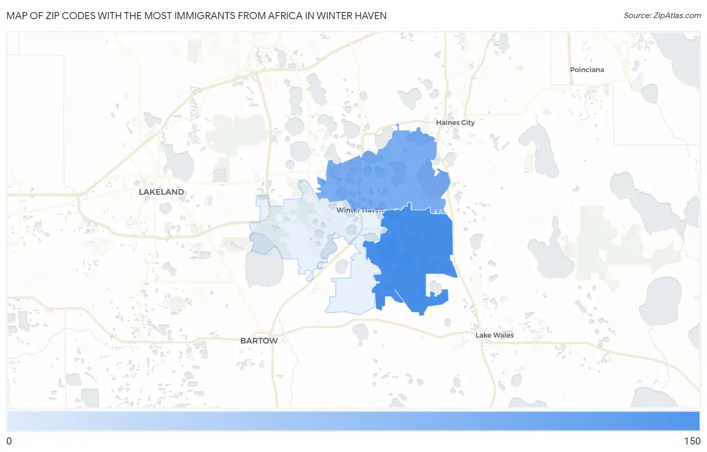 Zip Codes with the Most Immigrants from Africa in Winter Haven Map
