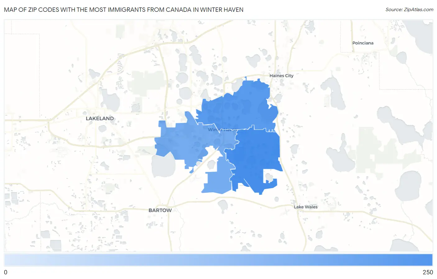 Zip Codes with the Most Immigrants from Canada in Winter Haven Map