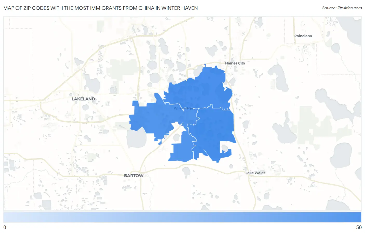 Zip Codes with the Most Immigrants from China in Winter Haven Map