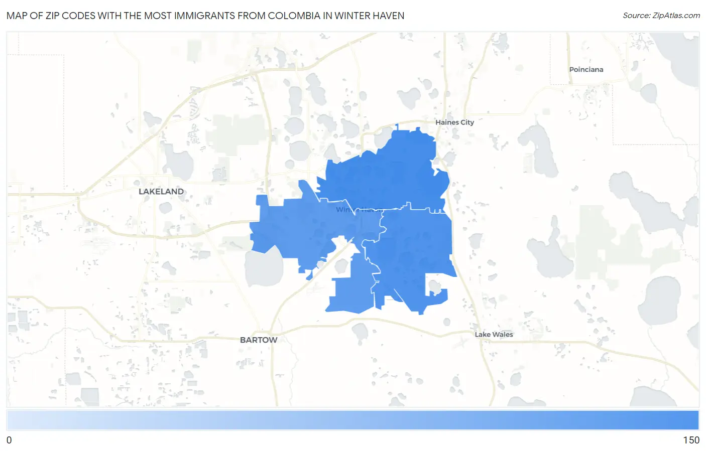 Zip Codes with the Most Immigrants from Colombia in Winter Haven Map