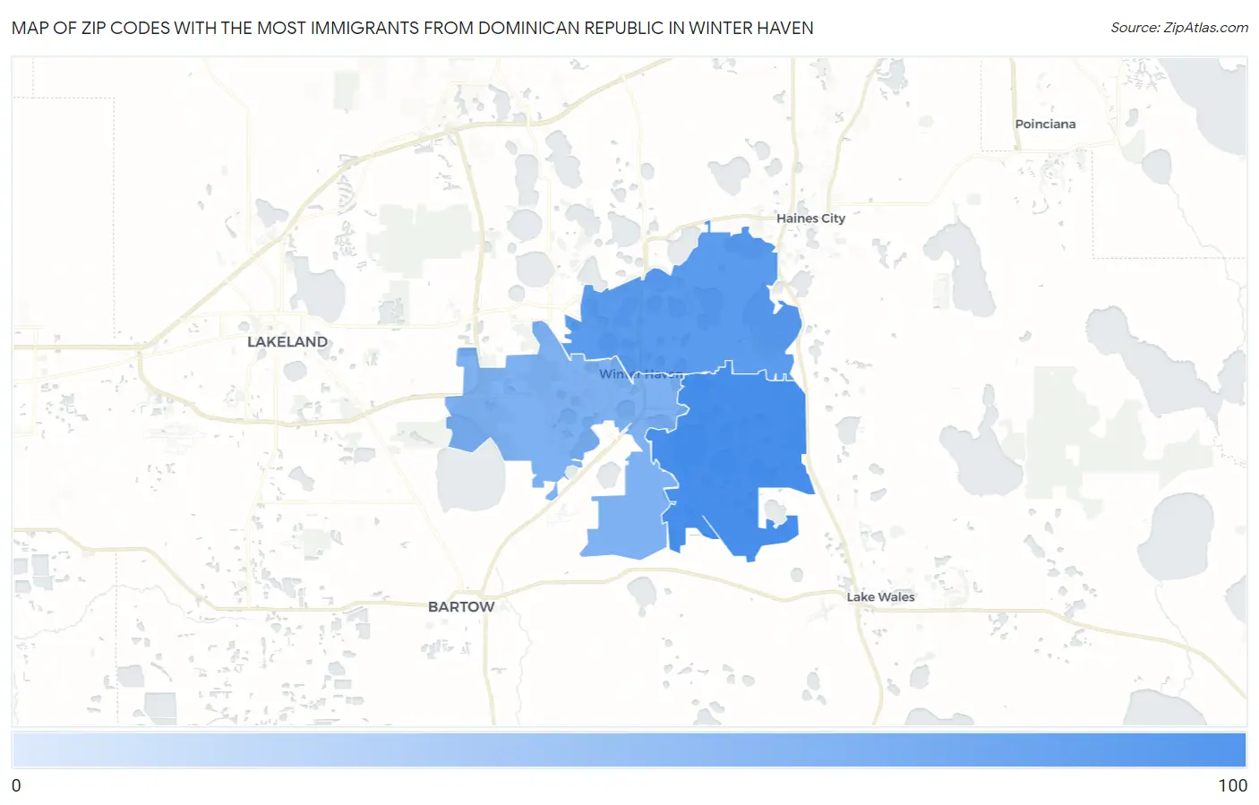 Zip Codes with the Most Immigrants from Dominican Republic in Winter Haven Map