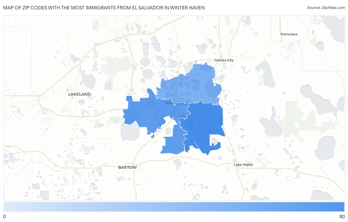 Zip Codes with the Most Immigrants from El Salvador in Winter Haven Map