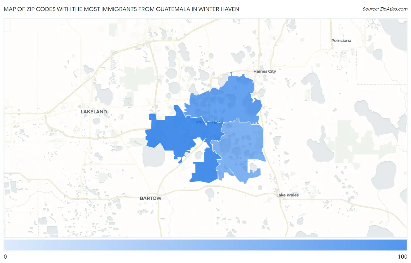 Zip Codes with the Most Immigrants from Guatemala in Winter Haven Map