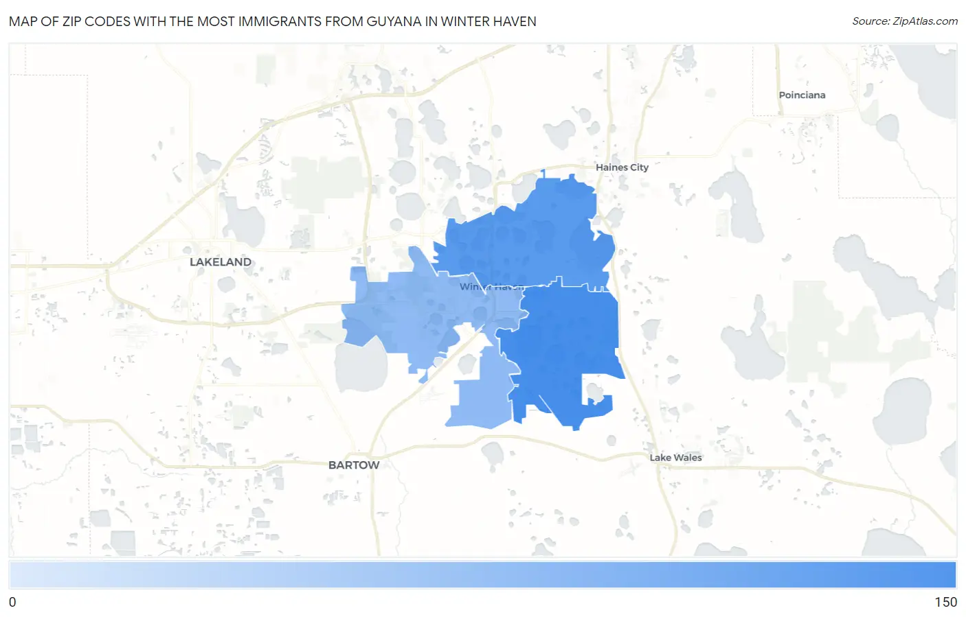 Zip Codes with the Most Immigrants from Guyana in Winter Haven Map