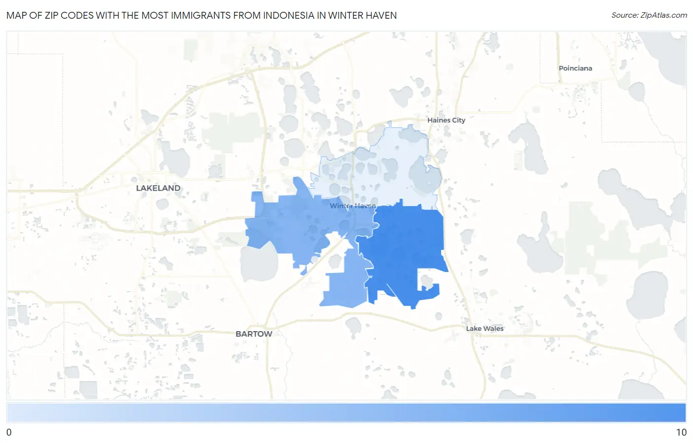 Zip Codes with the Most Immigrants from Indonesia in Winter Haven Map