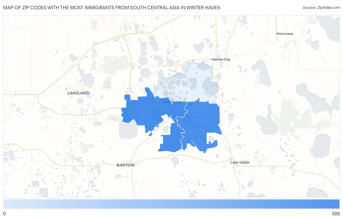 Zip Codes with the Most Immigrants from South Central Asia in Winter Haven Map