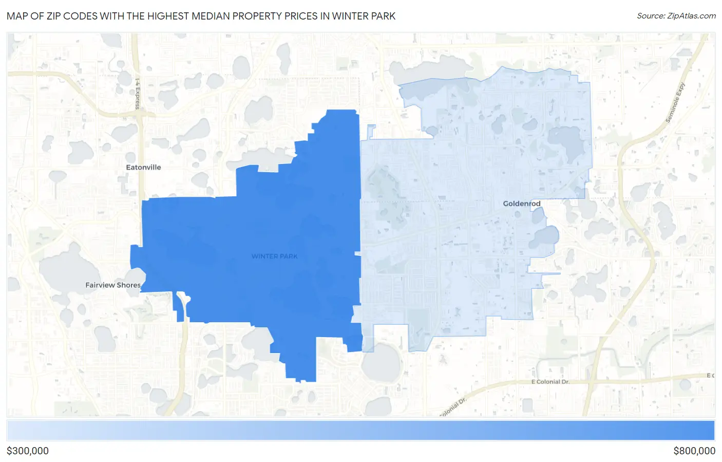 Zip Codes with the Highest Median Property Prices in Winter Park Map
