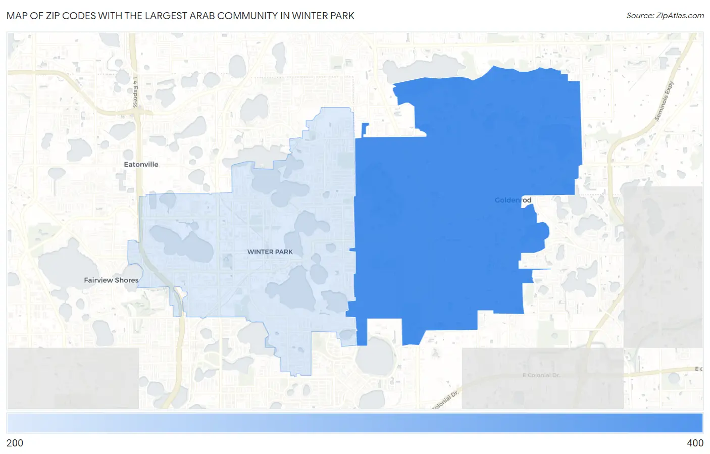 Zip Codes with the Largest Arab Community in Winter Park Map